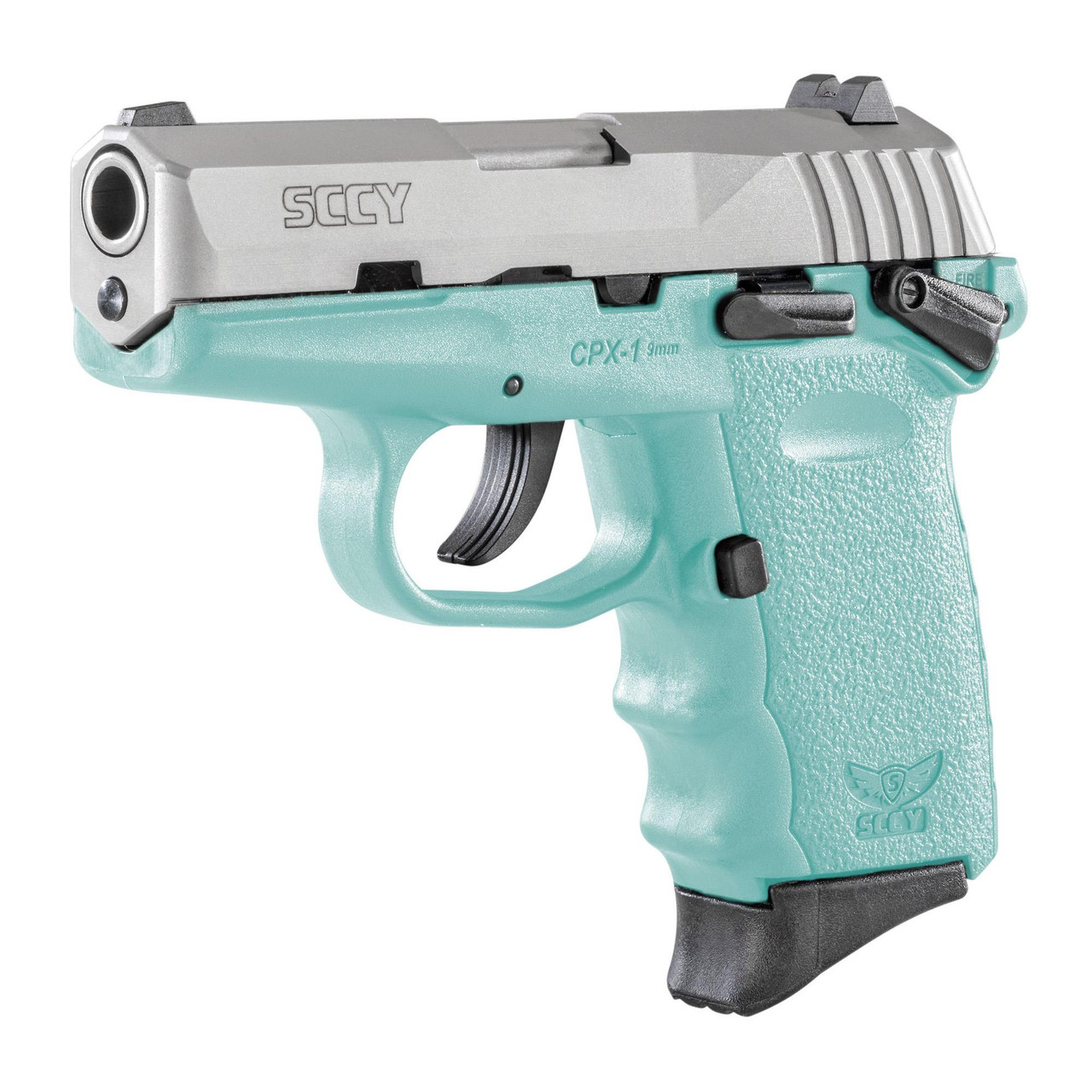 SCCY Industries Firearms CPX-1 Robin Egg Blue Polymer Frame with Stainless Steel Slide, Thumb Safety